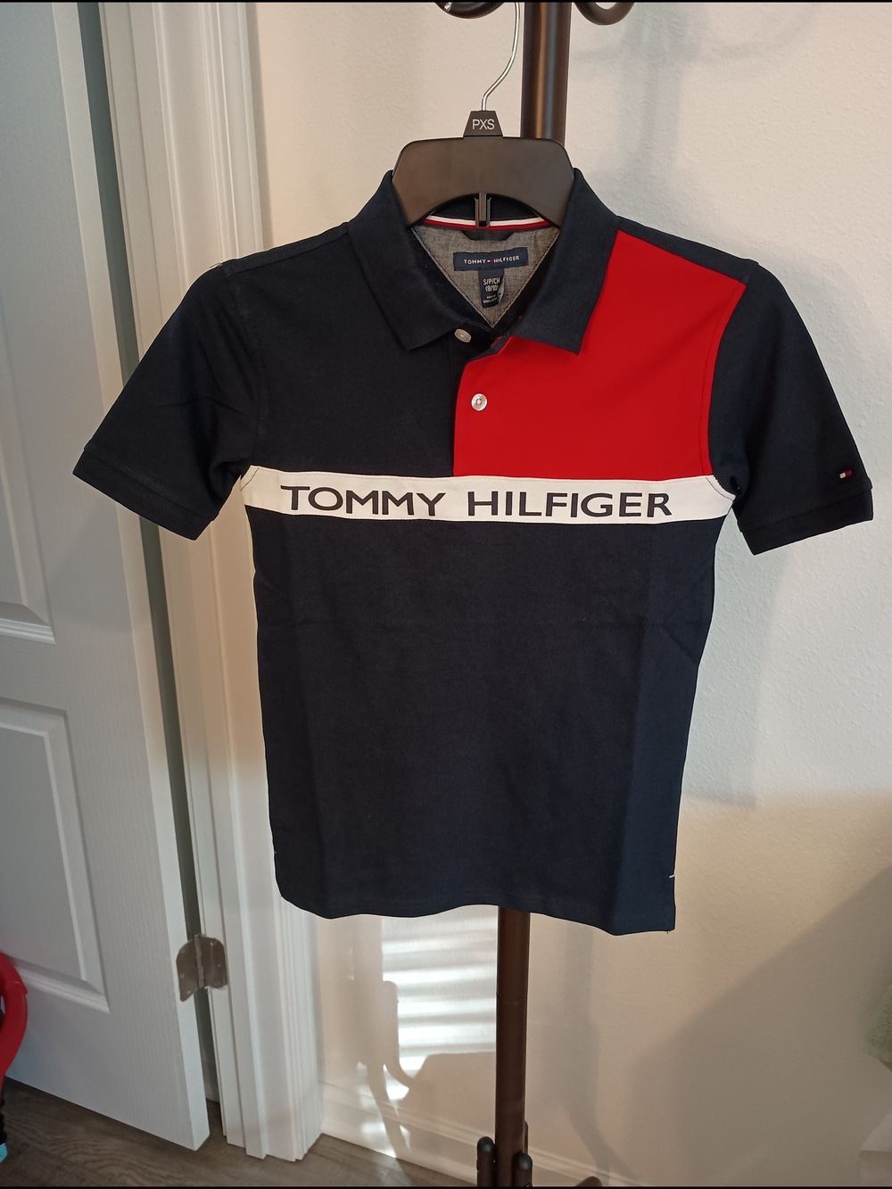 NWT Boy's Small 8/10 Tommy Hilfiger Swim Navy Blue & Red Polo Shirt